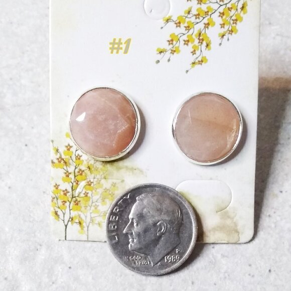 Pale Apricot/Blush Colored Amazonite Post Earrings - Faceted Cabochons Studs - Picture 1 of 3